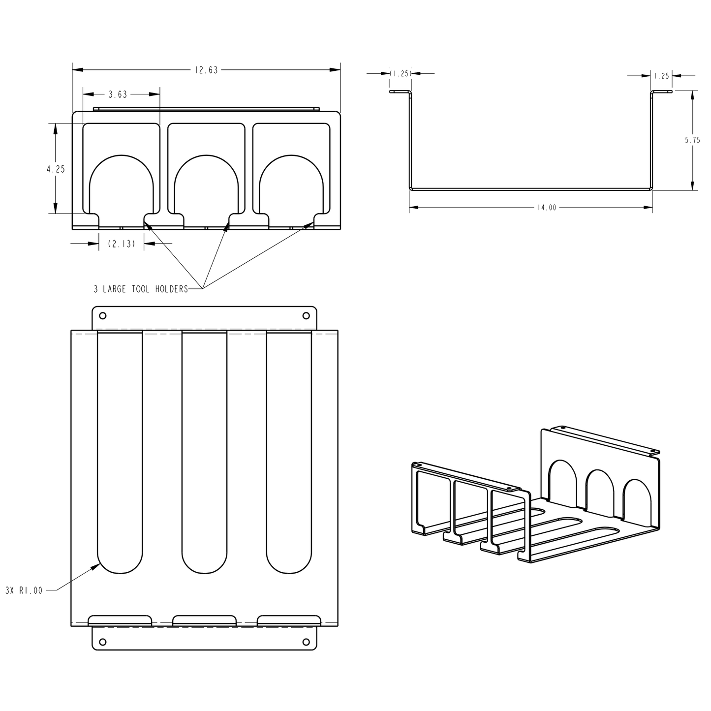 Technical drawing of a tool holder with dimensions and details