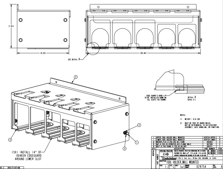 5-Tool Wall Mounted Tool Holder - Service Truck Accessories