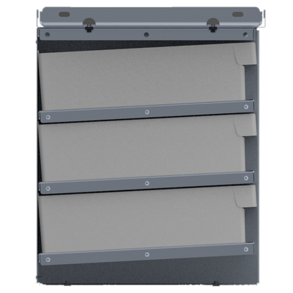 Rendered image of angled shelves in bolt bins