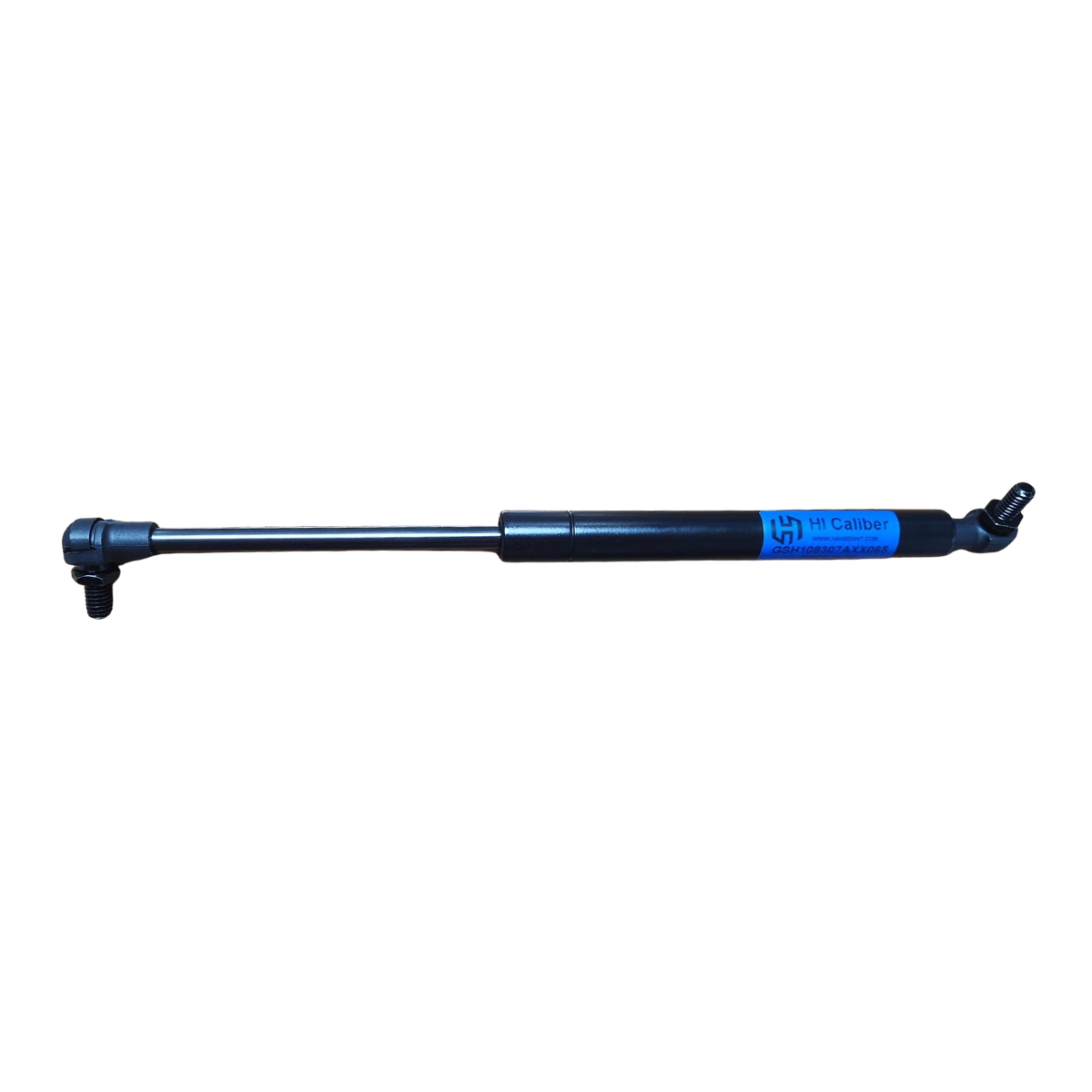 Black metal rod with a blue label on a white background