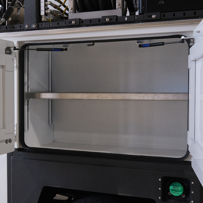 Open service body compartment with hansen international gas spring installation