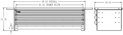 Technical drawing of a dualock drawers with dimensions labeled